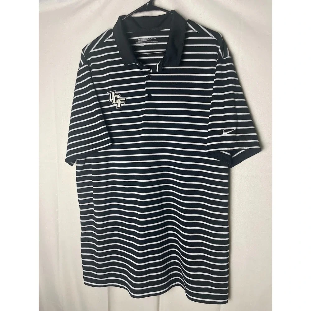 Nike Central Florida Golden Knights Men's Polo Shirt Black White Striped Size XL
